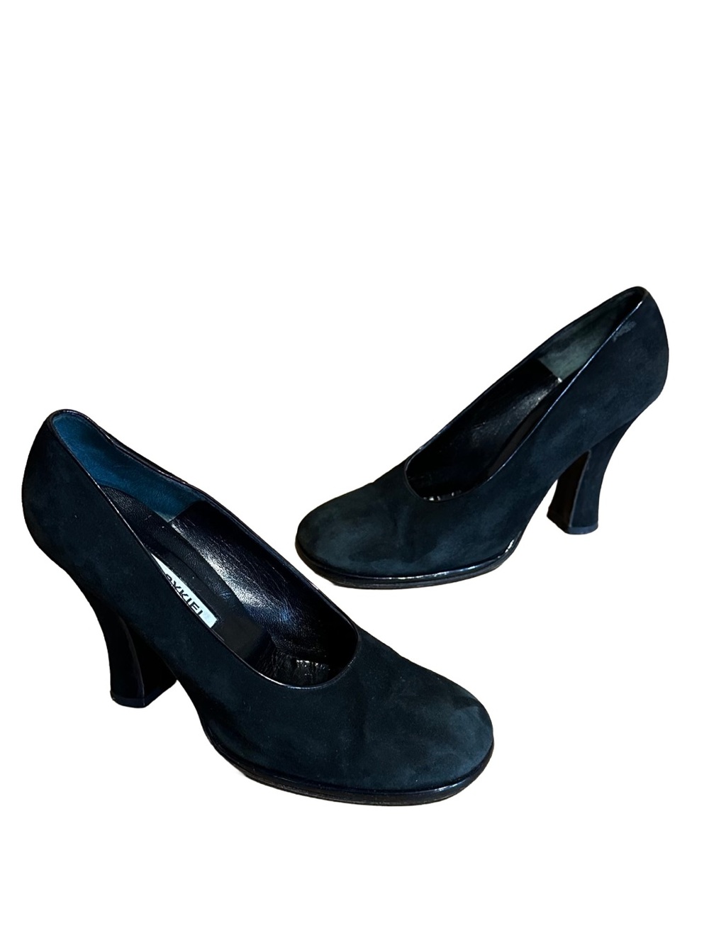VINTAGE 1990'S SONIA RYKIEL BLACK SUEDE CLASSIC PUMP HEELS (38.5)